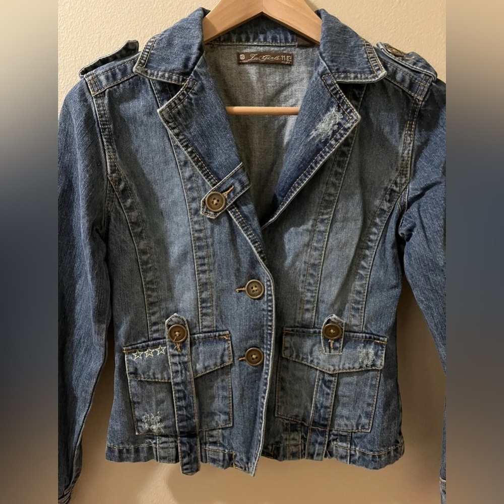 LA Girls Women’s Denim Jeans Blue Jacket Size 15 - Picture 3 of 12